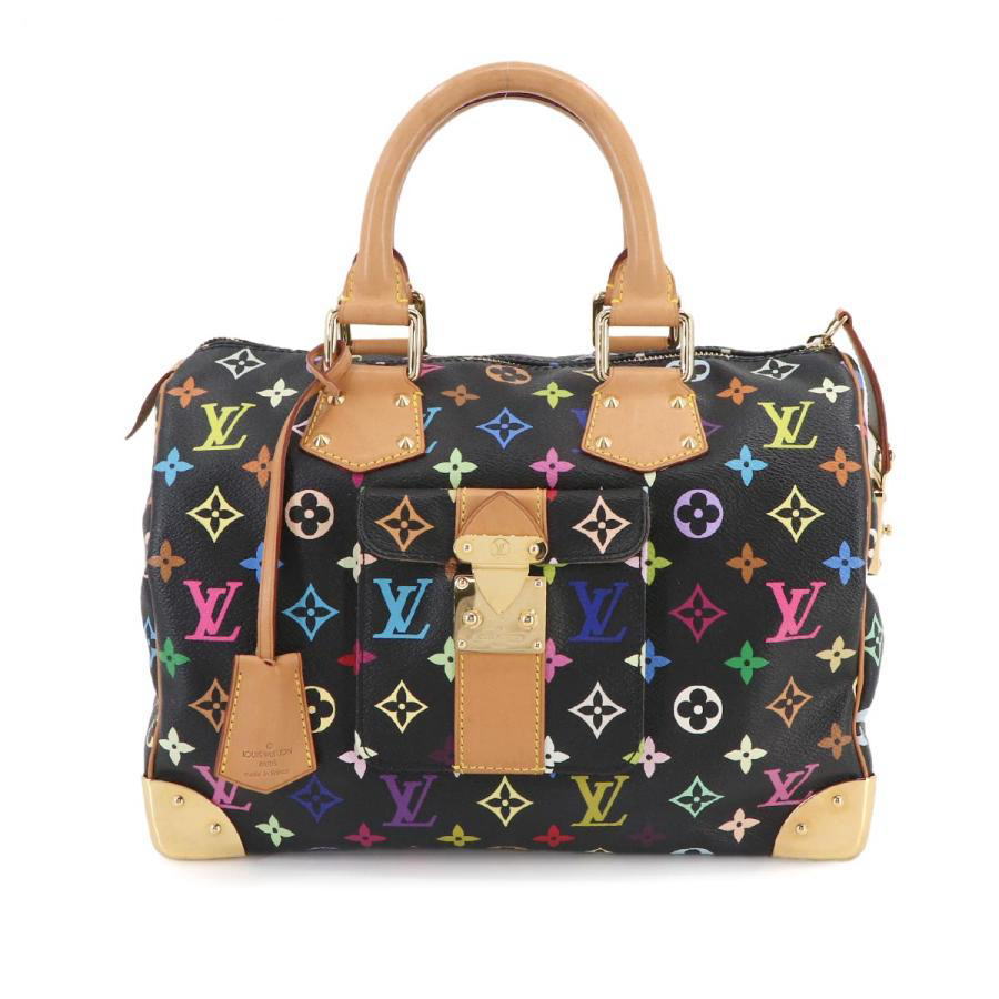 LOUIS VUITTON Authentic Vintage Monogram Multicolor Speedy 30 Handbag Noir M92642 Black