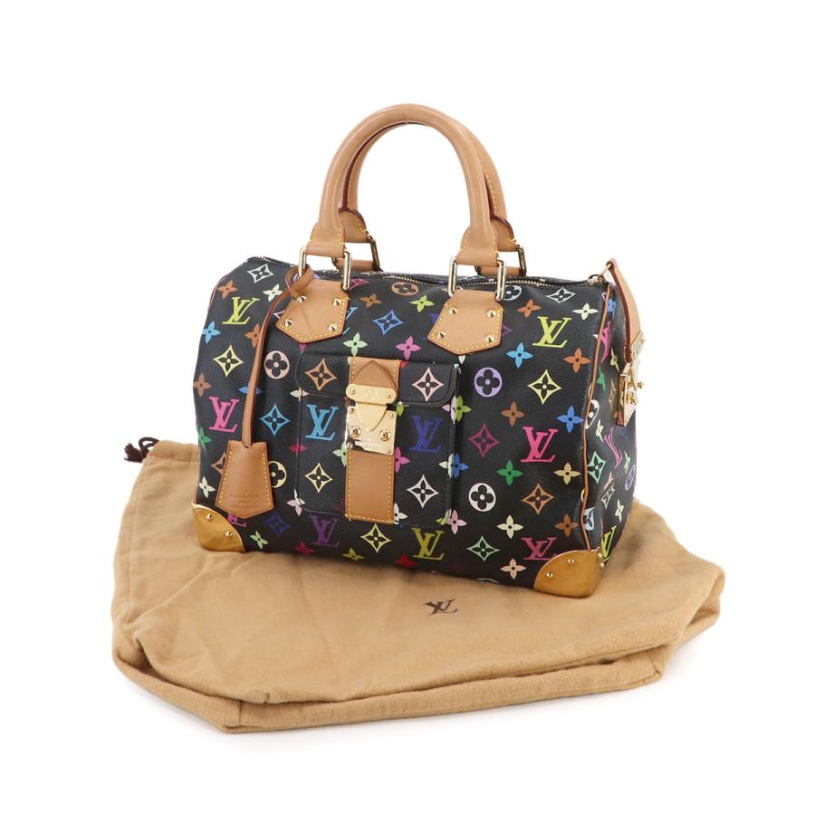LOUIS VUITTON Authentic Vintage Monogram Multicolor Speedy 30 Handbag Noir M92642 Black