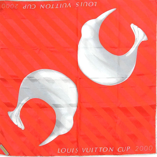 LOUIS VUITTON Authentischer Vintage Schal LOUIS VUITTON CUP 2000 Seide/Baumwolle Rot/Grau