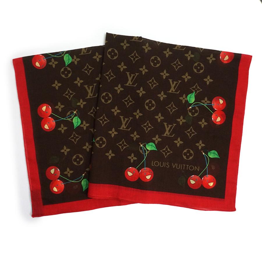 LOUIS VUITTON Authentic Vintage Murakami Monogram Cherry Bandana Scarf 100% Cotton