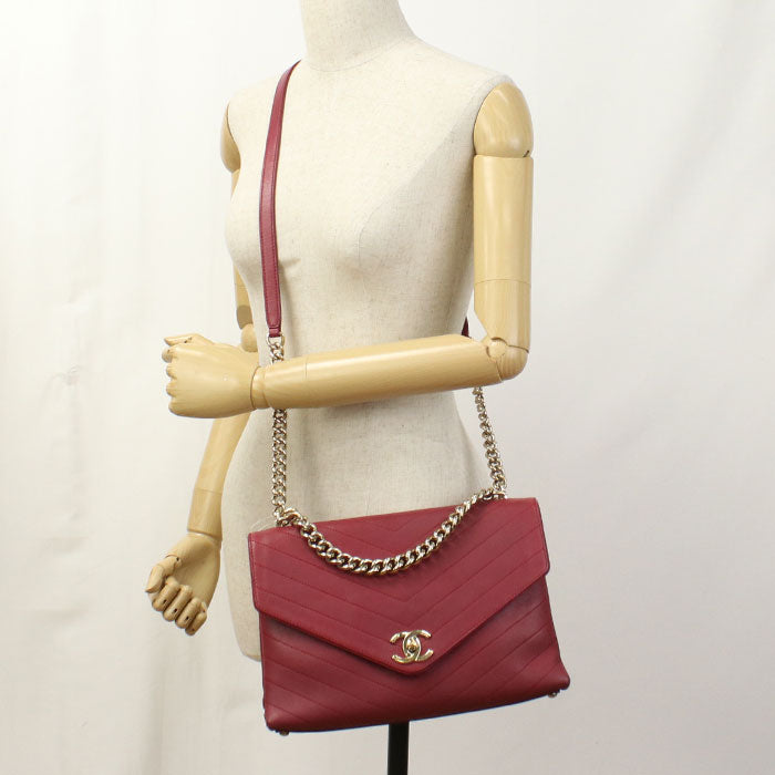 CHANEL Chain Chevron Shoulder Bag leather 26421136 Women's