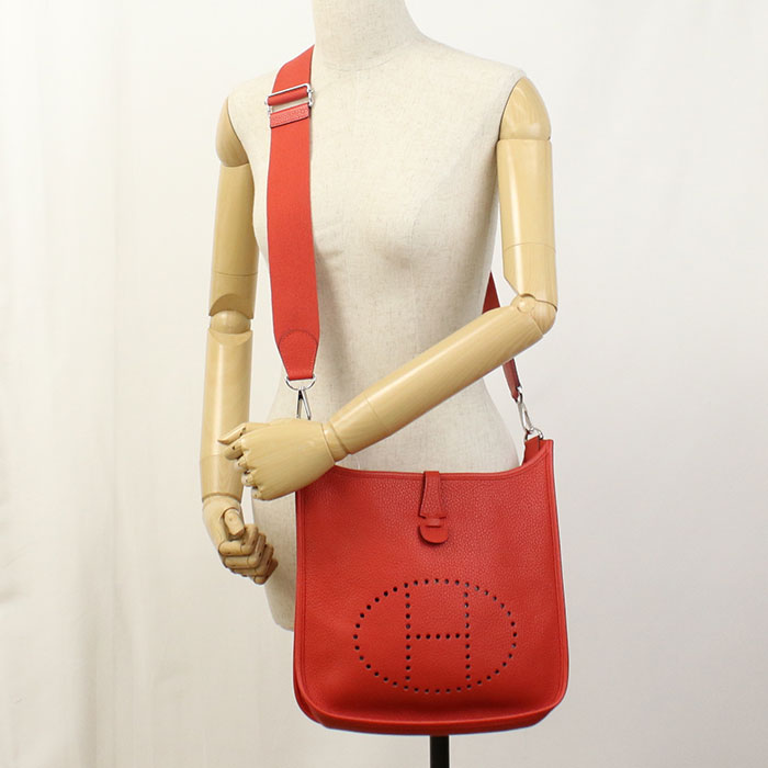 HERMES Evelyn 3PM Diagonal Shoulder bag Taurillon Clemence Rouge Kazak Women