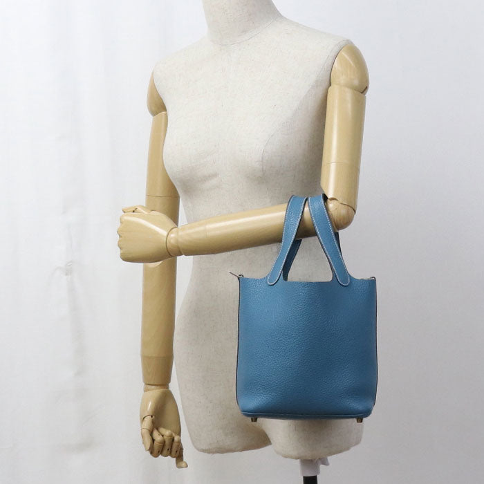 HERMES Picotan Lock PM Handbag / Taurillon Clemence Blue gene Women