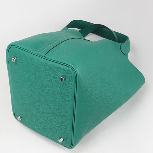 HERMES Pico Tan Lock MM Handbag / Taurillon Clemence Veil Jade Women