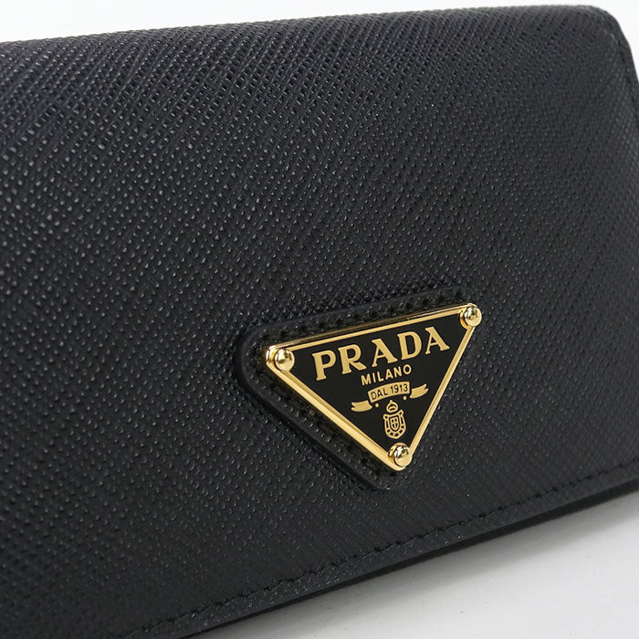 PRADA Card Case saffiano triangle name card holder leather Women