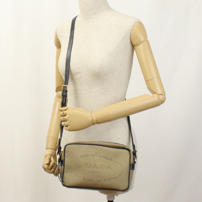 PRADA Logo jacquard 1BH089 Diagonal shoulder bag canvas/leather Women