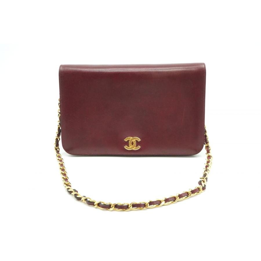 CHANEL Authentic Vintage Chain Mini Semi Shoulder Bag Coco Mark Leather Bordeaux