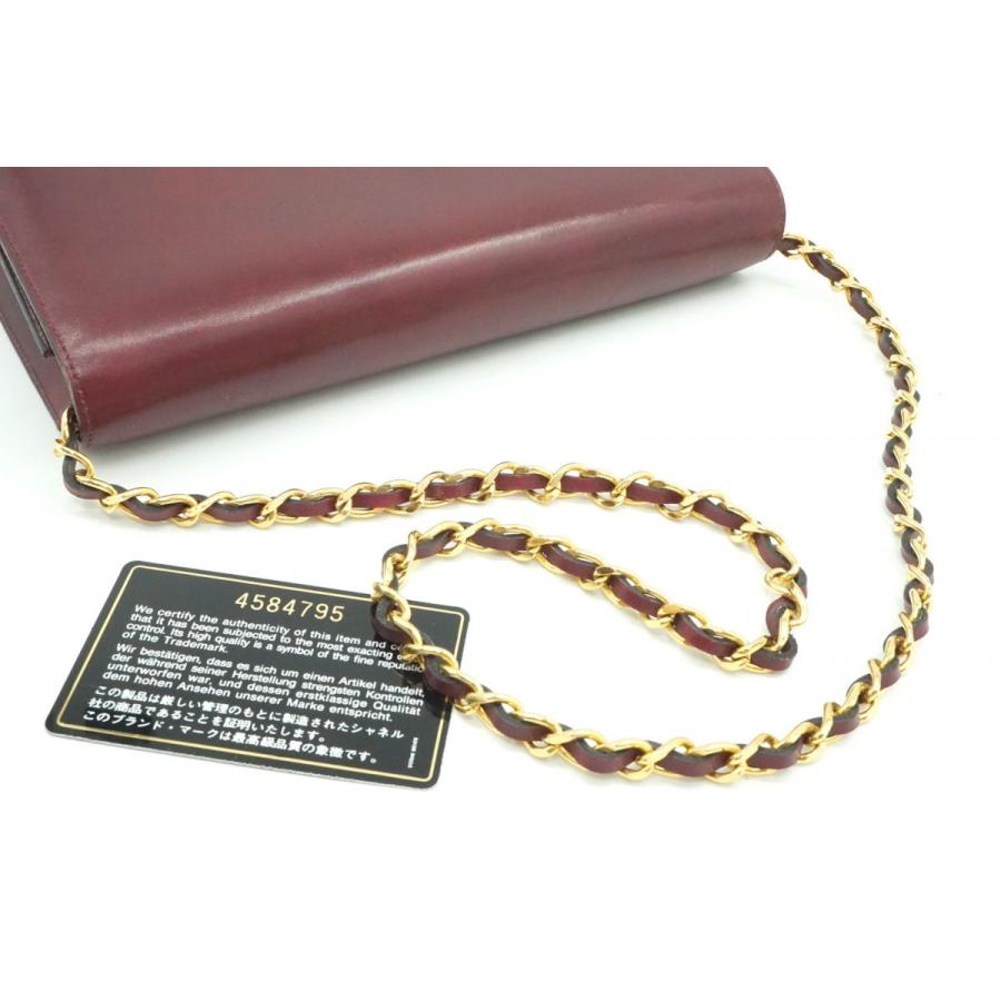 CHANEL Authentic Vintage Chain Mini Semi Shoulder Bag Coco Mark Leather Bordeaux