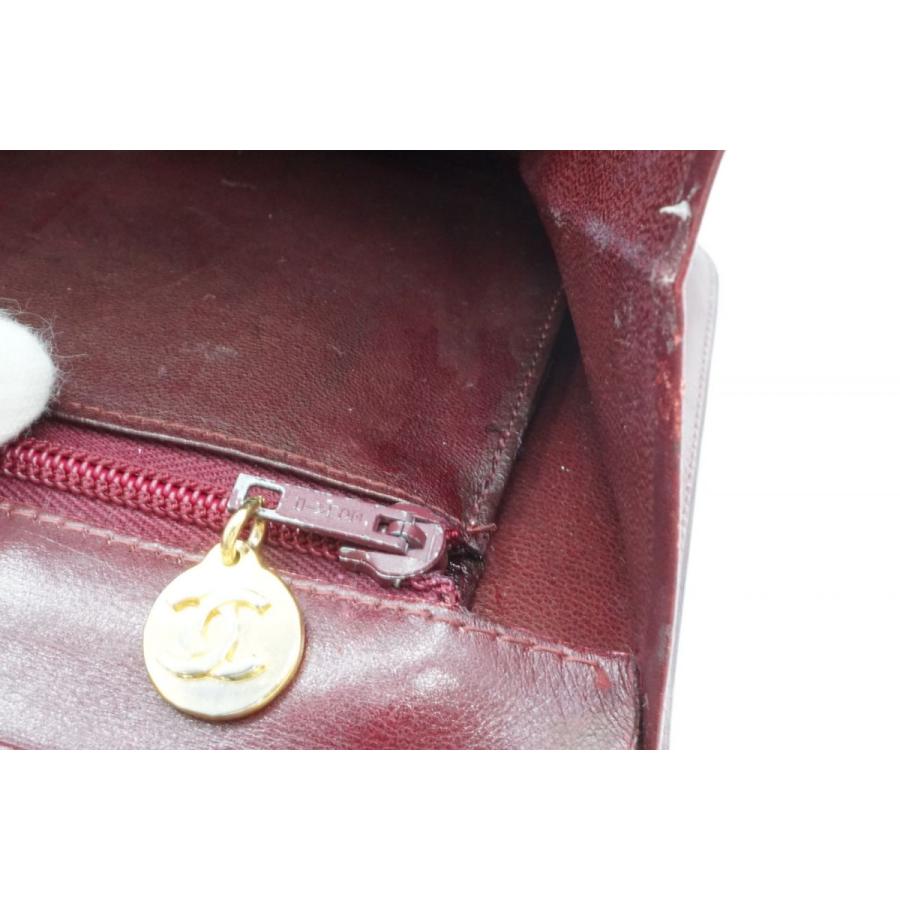 CHANEL Authentic Vintage Chain Mini Semi Shoulder Bag Coco Mark Leather Bordeaux