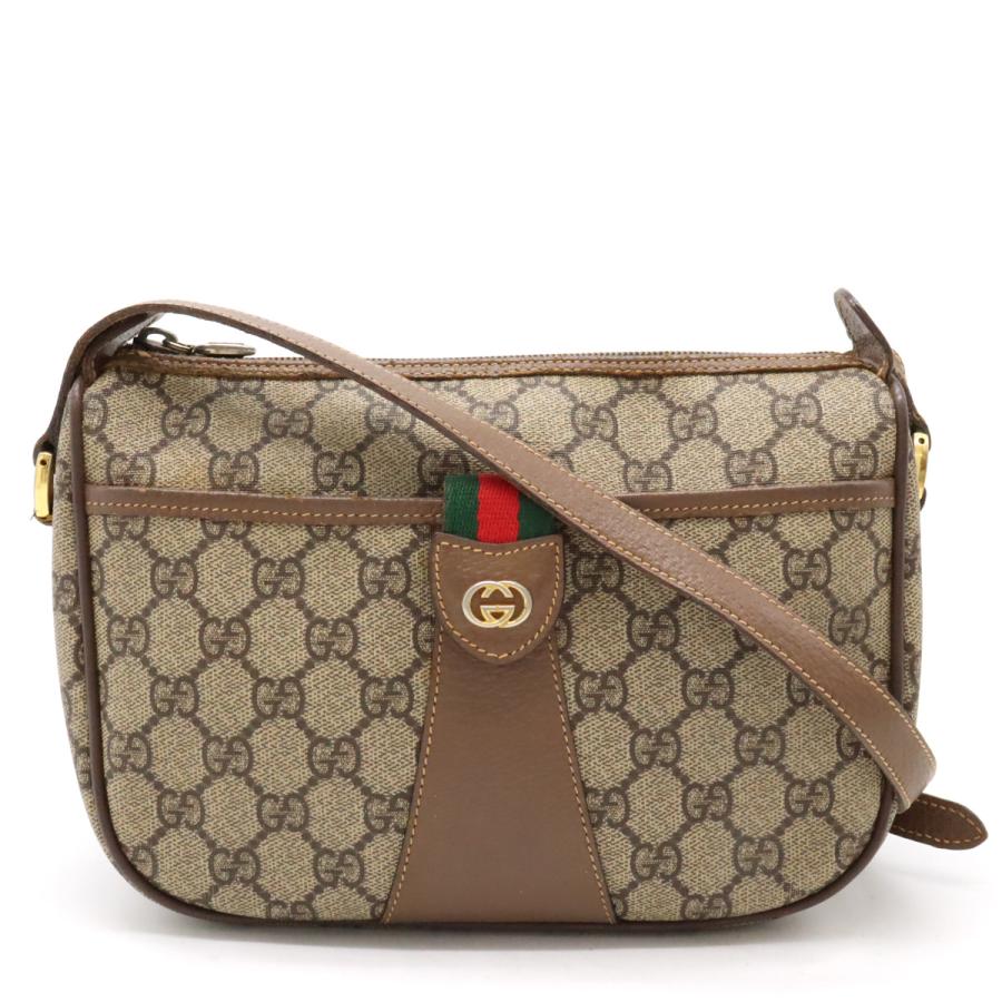 GUCCI Authentic Vintage GG Plus Sherry Line Shoulder Bag Pochette Beige Brown Gold Hardware