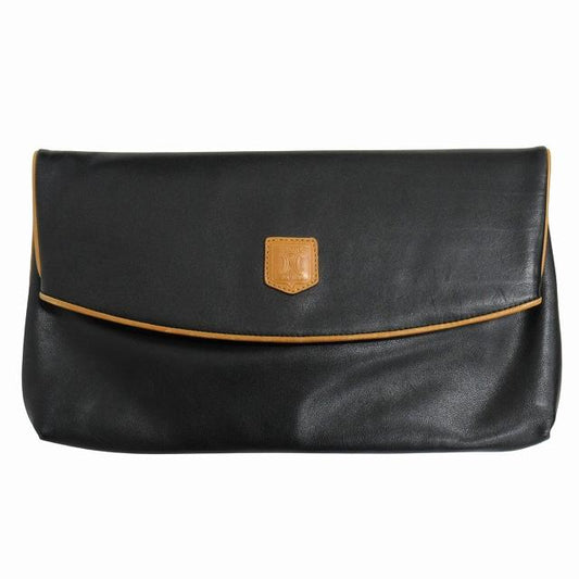 CELINE Authentic Vintage Leather Clutch Second Bag Foldable Macadam Logo Archive Black