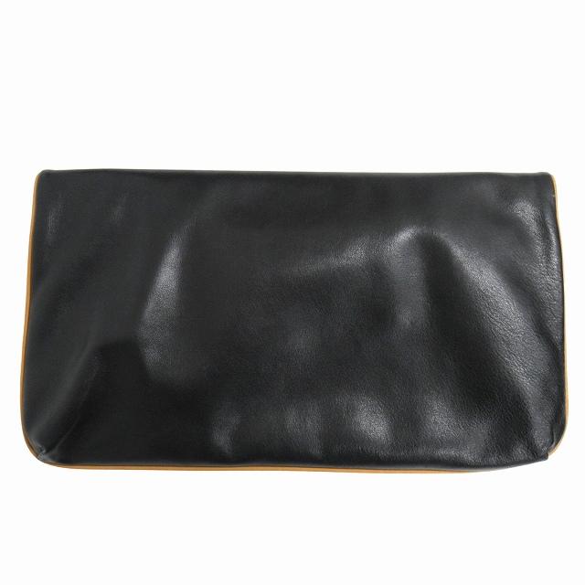 CELINE Authentic Vintage Leather Clutch Second Bag Foldable Macadam Logo Archive Black