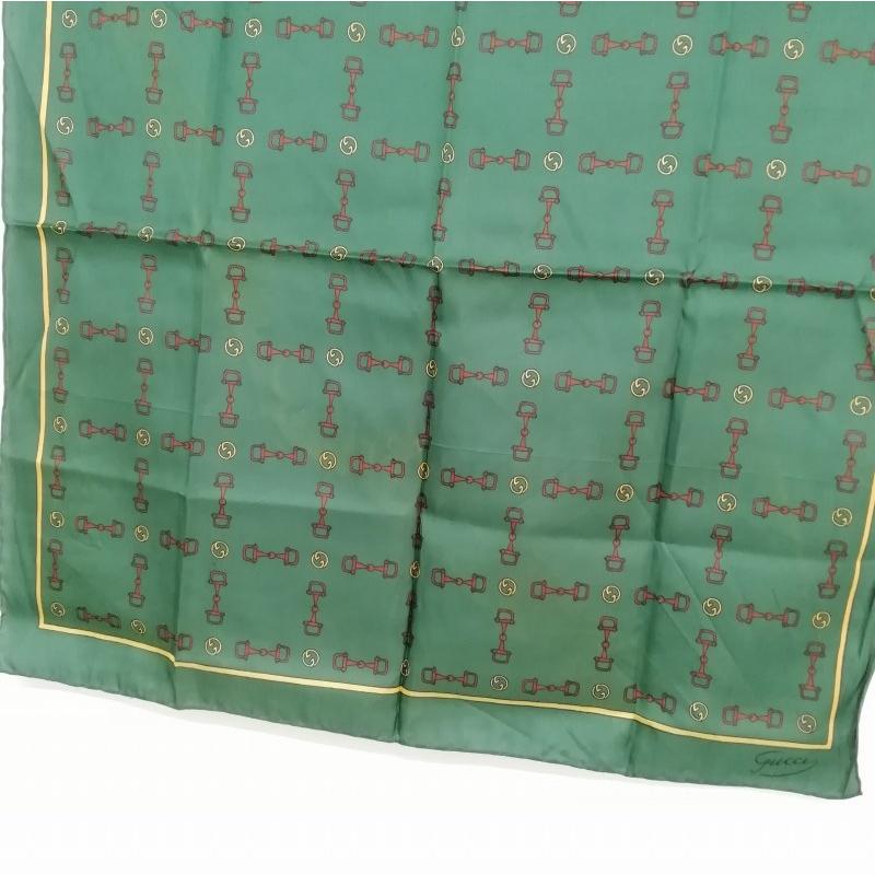 GUCCI Authentic Vintage Horsebit Pattern Silk Oval Scarf Green