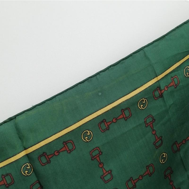 GUCCI Authentic Vintage Horsebit Pattern Silk Oval Scarf Green