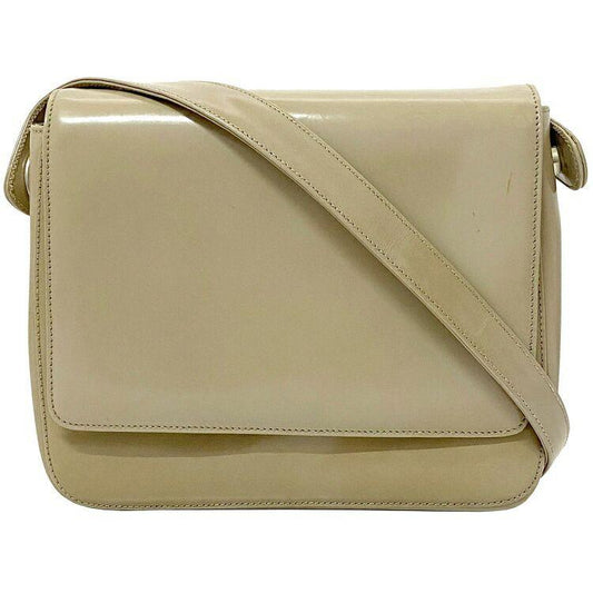 PRADA Authentic Vintage Shoulder Bag Beige Leather Used PRADA Shoulder Flap Simple Side Logo