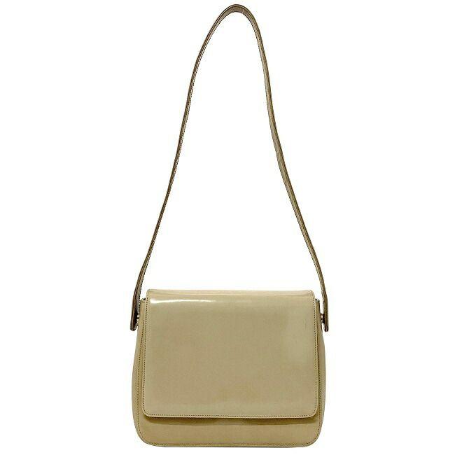 PRADA Authentic Vintage Shoulder Bag Beige Leather Used PRADA Shoulder Flap Simple Side Logo