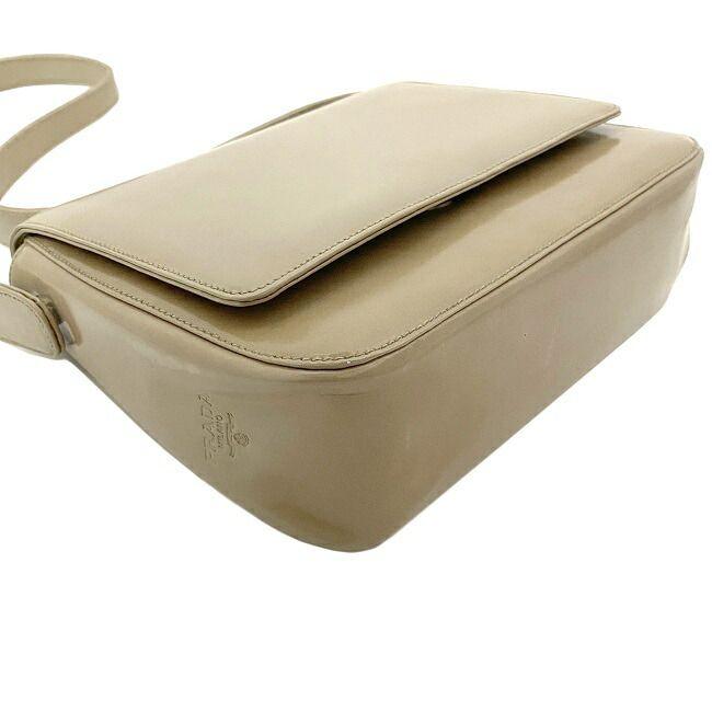 PRADA Authentic Vintage Shoulder Bag Beige Leather Used PRADA Shoulder Flap Simple Side Logo