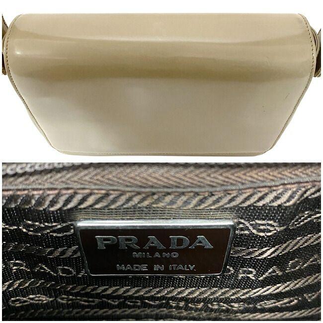 PRADA Authentic Vintage Shoulder Bag Beige Leather Used PRADA Shoulder Flap Simple Side Logo