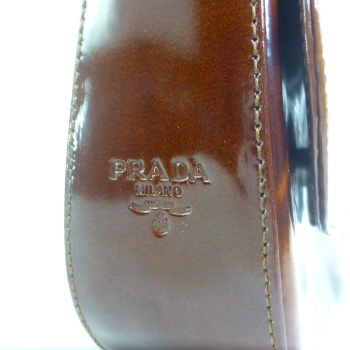 PRADA Authentic Vintage Patent Leather Giraffe Shoulder Hand Bag B6679 TABACCO