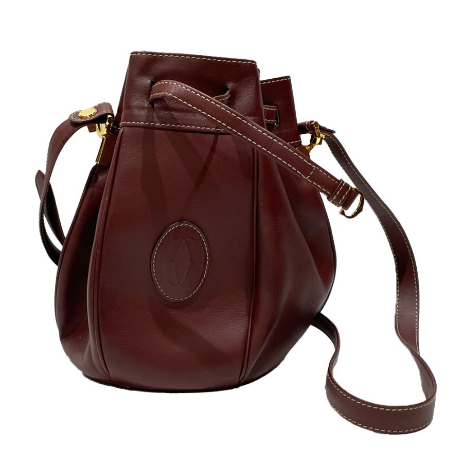 CARTIER Authentische Vintage Umhängetasche Must Line Kordelzug Crossbody Bordeaux