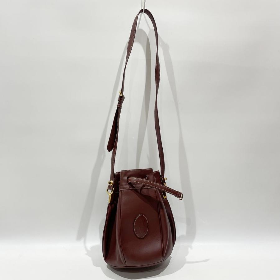 CARTIER Authentic Vintage Shoulder Bag Must Line Drawstring Crossbody Bordeaux