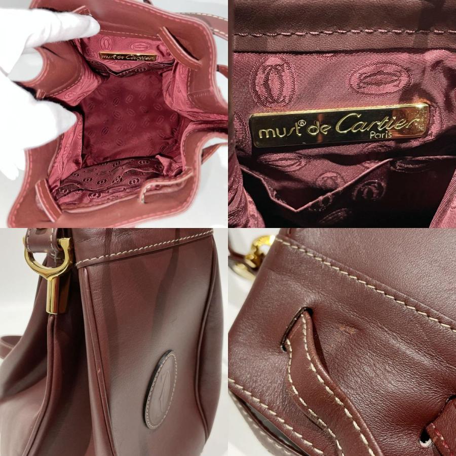 CARTIER Authentic Vintage Shoulder Bag Must Line Drawstring Crossbody Bordeaux