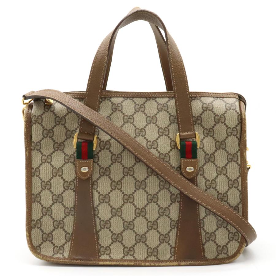 GUCCI Authentische Vintage Sherry Line Handtasche 2-Wege Umhängetasche PVC Leder Beige Braun