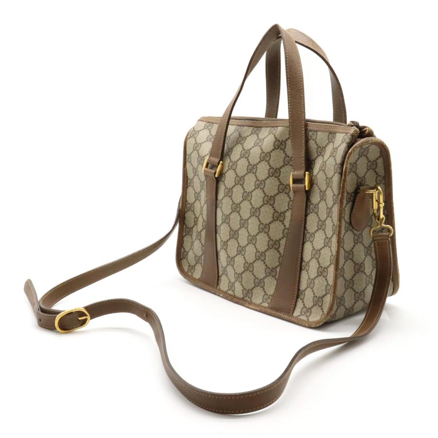 GUCCI Authentische Vintage Sherry Line Handtasche 2-Wege Umhängetasche PVC Leder Beige Braun