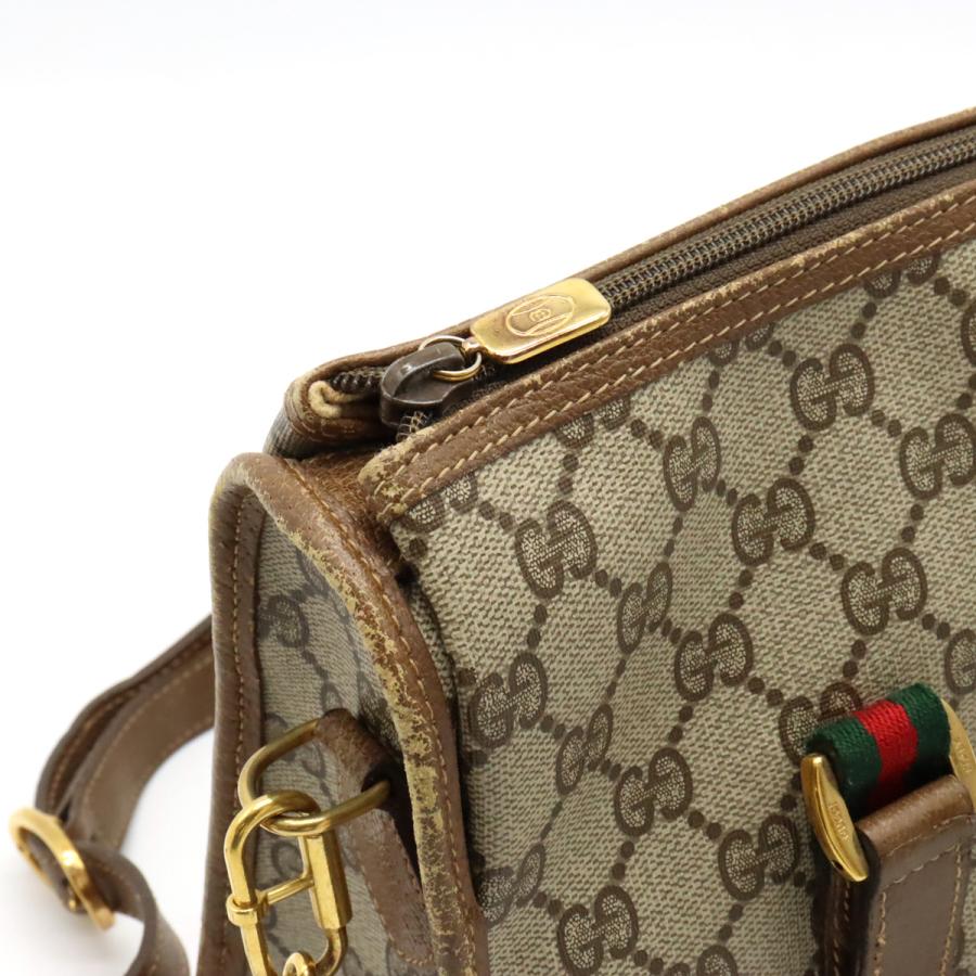 GUCCI Authentische Vintage Sherry Line Handtasche 2-Wege Umhängetasche PVC Leder Beige Braun