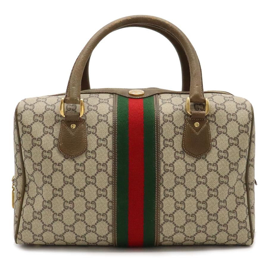 GUCCI Authentic Vintage GG Plus Sherry Line Handbag Mini Boston Bag PVC Leather Beige