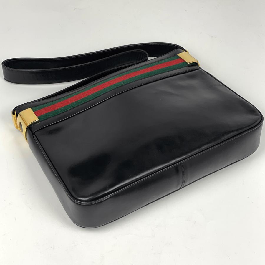 GUCCI Authentic Vintage Leather Shoulder Bag Sherry Line Web Shoulder Bag Leather Black