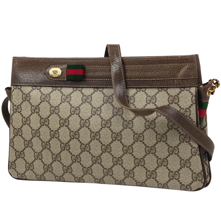 GUCCI Authentic Vintage GG Pattern Shoulder Bag Sherry Line Web Crossbody Coated Canvas Brown