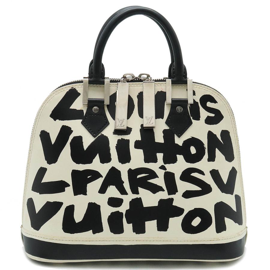 LOUIS VUITTON Authentic Vintage Graffiti Alma MM Handbag Leather Noir Black Ivory