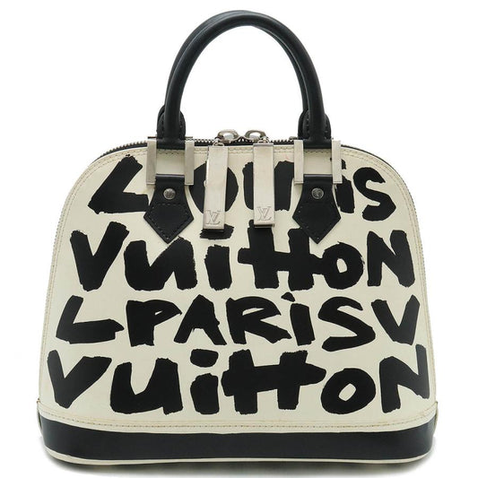 LOUIS VUITTON Authentische Vintage Graffiti Alma MM Handtasche Leder Noir Schwarz Elfenbein