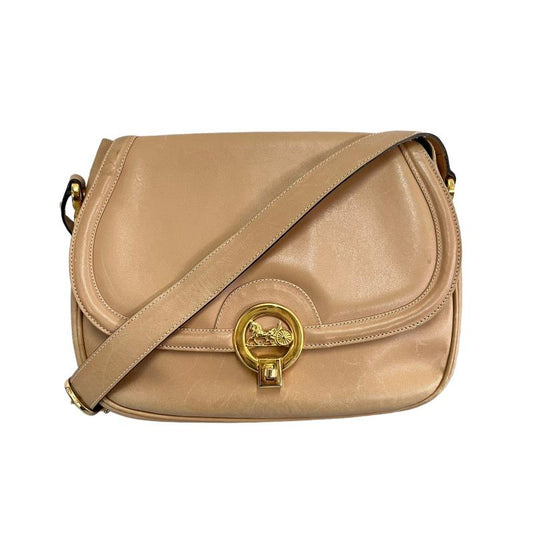 CELINE Authentische Vintage Pferdekutsche Fitting Gold Hardware Leder Schultertasche Elfenbein