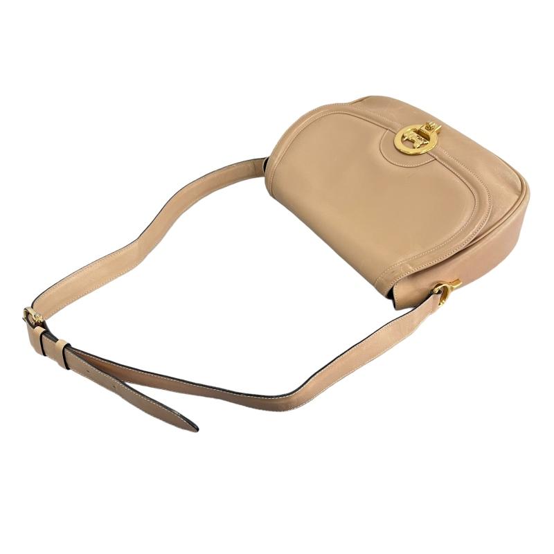 CELINE Authentic Vintage Horse Carriage Fitting Gold Hardware Leather Shoulder Bag Ivory