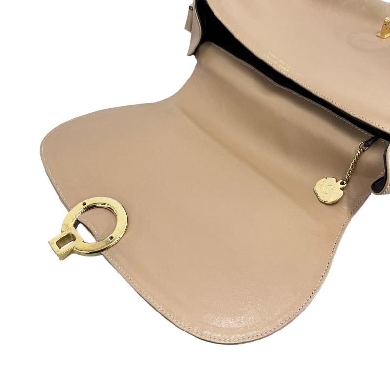 CELINE Authentic Vintage Horse Carriage Fitting Gold Hardware Leather Shoulder Bag Ivory