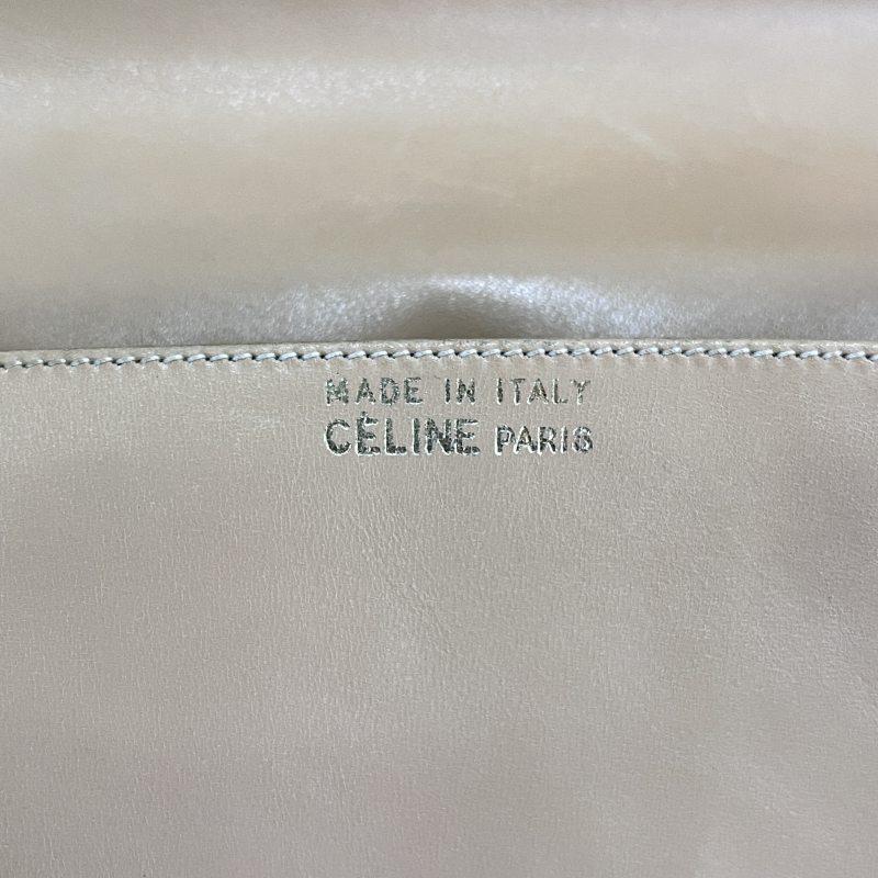 CELINE Authentic Vintage Horse Carriage Fitting Gold Hardware Leather Shoulder Bag Ivory