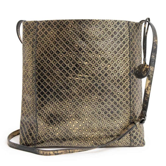 BOTTEGA VENETA Authentic Vintage Intreccio Mirage Shoulder Bag Crossbody Leather Gold Black