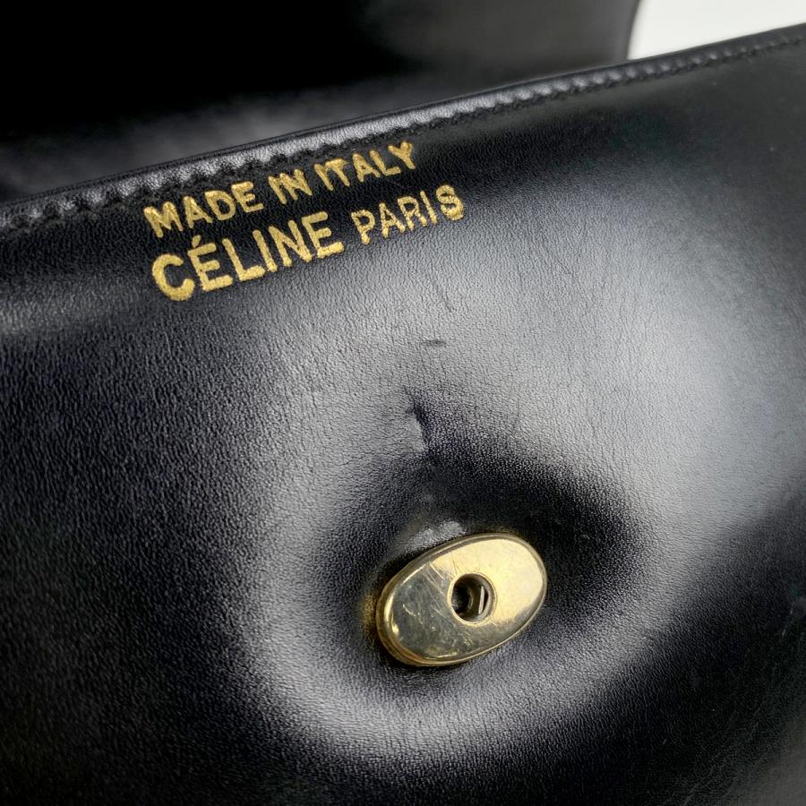 CELINE Authentic Vintage Horse Carriage Fitting Chain Shoulder Bag Clutch Handbag Shoulder Bag Leather Black