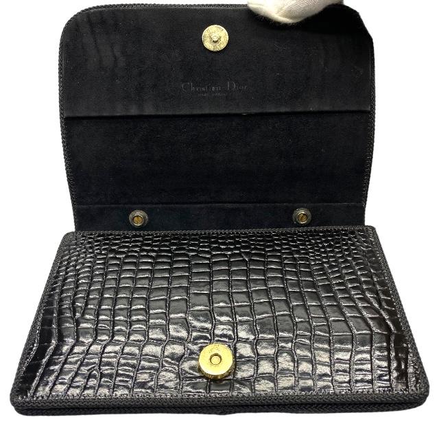 Christian Dior Authentic Vintage Handbag Mini Bag Hand Carrying Bag Crocodile Embossed Black