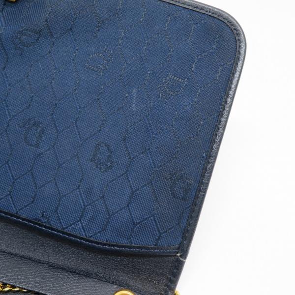 Christian Dior Authentic Vintage Shoulder Bag Chain Navy Hexagon Leather