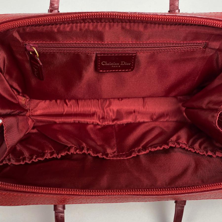 Christian Dior Authentic Vintage Logo Handbag CD Handbag Leather Red