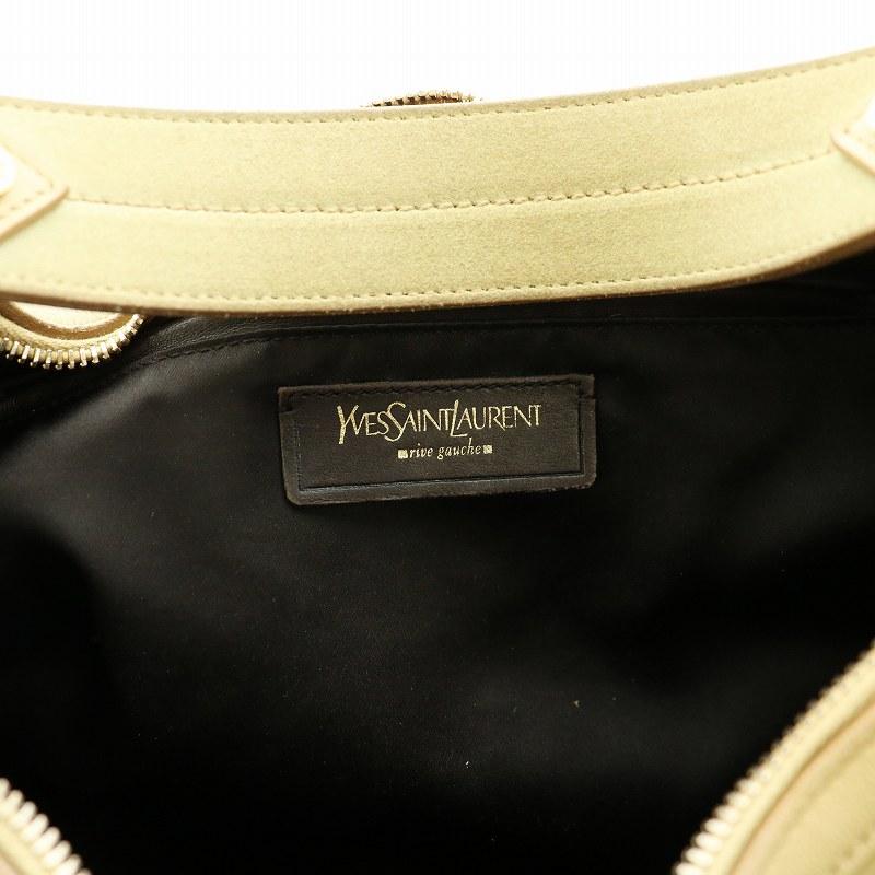 YVES SAINT LAURENT Authentic Vintage Rive Gauche One Shoulder Bag Leather Suede Gold Hardware Beige