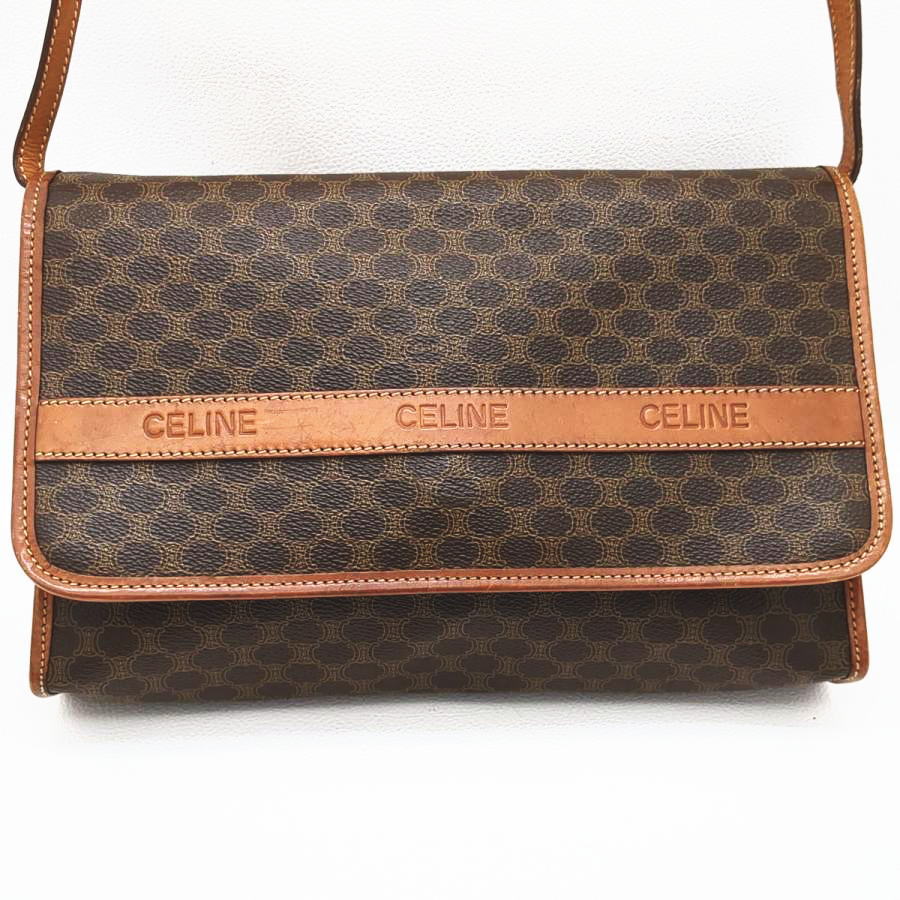 CELINE Authentic Vintage Shoulder Bag Macadam Brown MO7