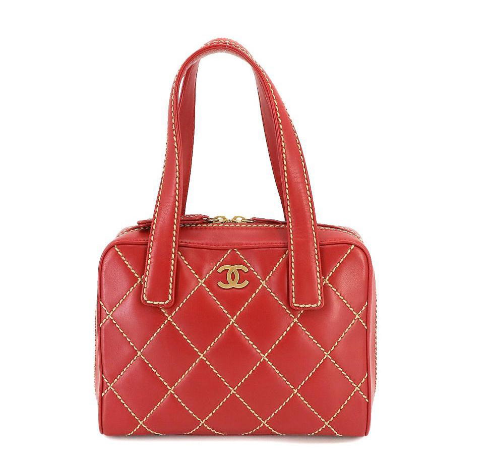 CHANEL Authentische Vintage Wild Stitch Handtasche Leder Rot Gold Hardware Wild Stitch Tasche