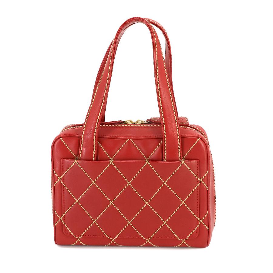 CHANEL Authentische Vintage Wild Stitch Handtasche Leder Rot Gold Hardware Wild Stitch Tasche