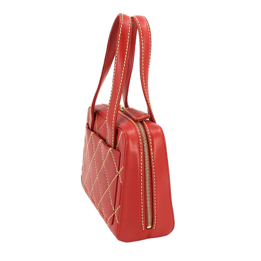 CHANEL Authentische Vintage Wild Stitch Handtasche Leder Rot Gold Hardware Wild Stitch Tasche