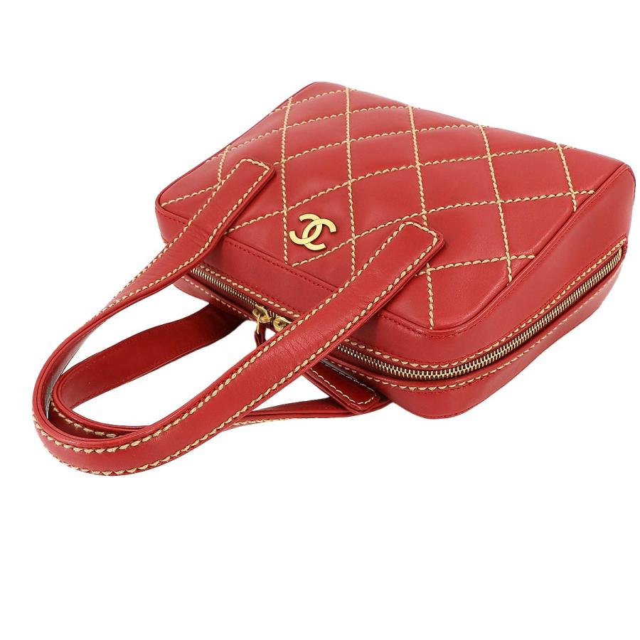 CHANEL Authentische Vintage Wild Stitch Handtasche Leder Rot Gold Hardware Wild Stitch Tasche