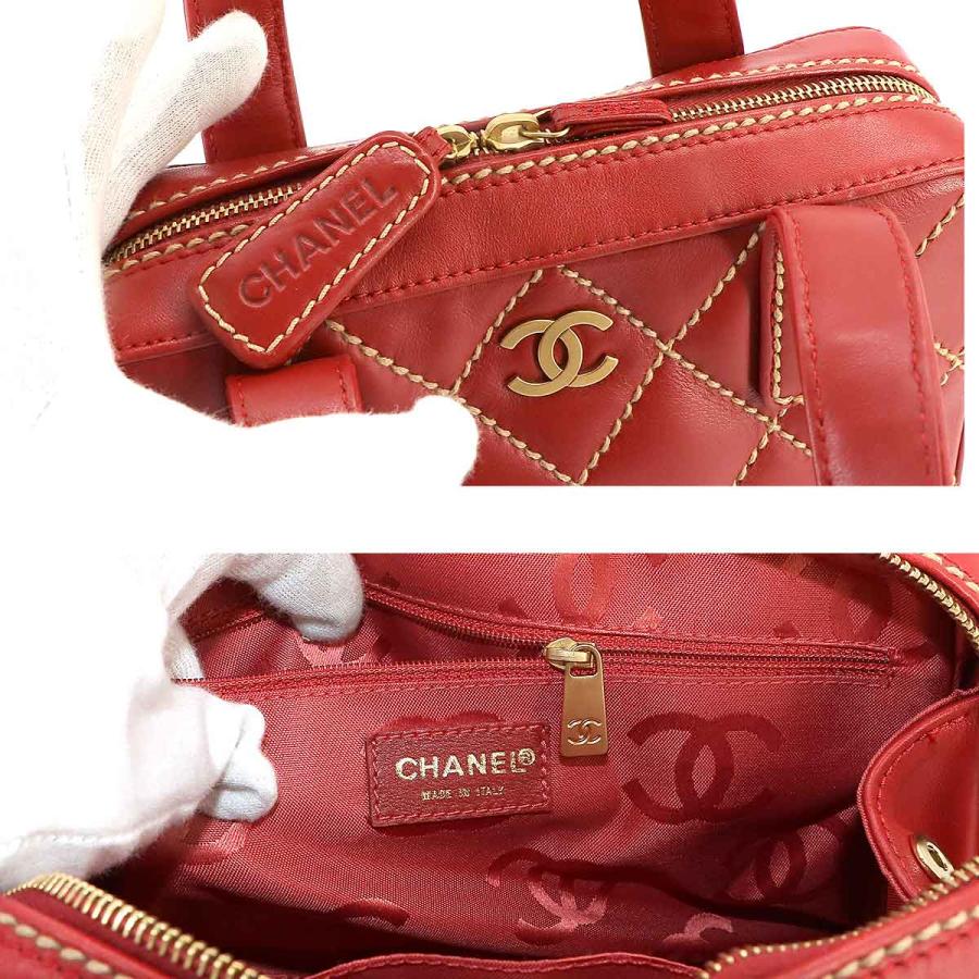 CHANEL Authentische Vintage Wild Stitch Handtasche Leder Rot Gold Hardware Wild Stitch Tasche